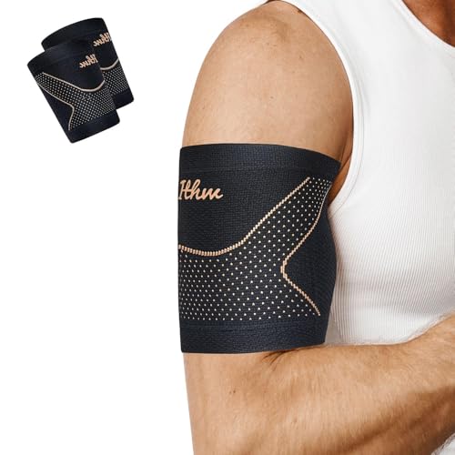 Copper Bicep Tendonitis Brace, Bicep Compression Sleeve for Pain Relief, Upper Arm Brace for Men and Women Muscle Strains Tear Injury (Copper, Medium)