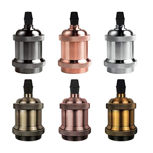 DiCUNO E26 Edison Vintage Lamp Socket, Pendant Lamp Holder, Light Sockets Replacement, Antique Look for Industrial, Decorative, DIY Lighting, 600℃ Heat Resistant, 6 Packs (6 Mixed Colors)