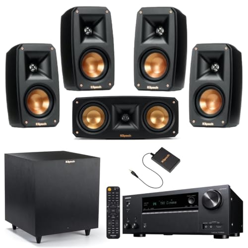 Klipsch Black Reference Theater Pack 5.1 Surround Sound System, Bundle with Onkyo TX-NR797 9.2-Channel Network A/V Receiver, 220W Per Channel (at 6 Ohms)