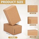 Leitee 4 Pcs Cork Yoga Blocks 9 x 6 x 4 Inch Cork Yoga Brick Non Slip Supportive Equipment High Density Bricks Wood Exercise Blocks Women Gifts for Stretching Flexibility Balance Fitness Pilates