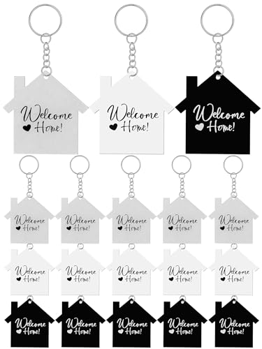 Sureio 18 Pcs House Acrylic Keychain Real Estate Agent Clear White Black Blank DIY Keychain New Home Welcome Home Housewarming Gift for Real Estate Agent Supplies, Gifts