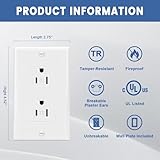 ThunderWay Decorator Wall Receptacle Outlet, Child-Safe Tamper-Resistant, Residential and Commercial Use, Wallplate Included, 15A/125V, 2 Pole 3 Wire, UL Listed, White (20 Pack)