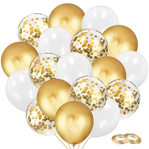 Gold and White Balloons Set, 90Pcs Gold Balloons 12 Inch White and Glod confetti Letax Balloons for Birthday Anniversary Wedding