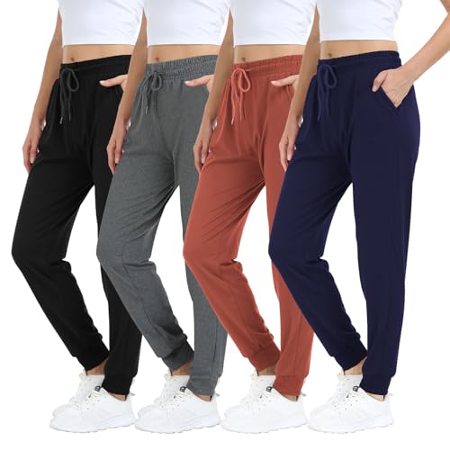 Mgput 4 PCS Women's Joggers Pants with Pockets-Women Lightweight Sweatpants for Running Yoga Athletic Casual Pants(TYP601-S/M Color 2 OR)