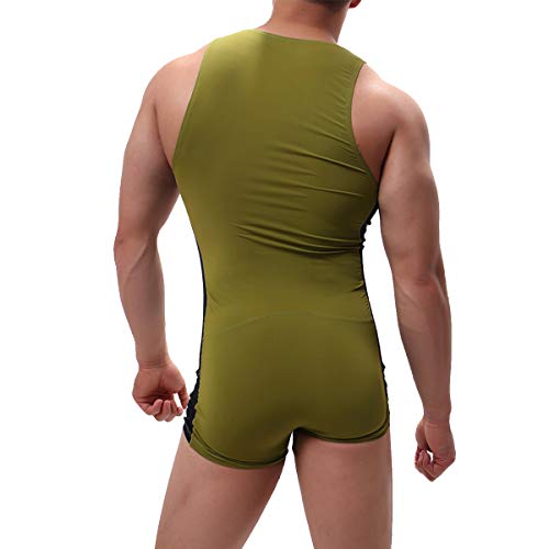 YOOBNG Men's Mesh Shapewear One Piece Striped Wrestling Singlet Bodysuit Jumpsuit Leotard Boxer Briefs