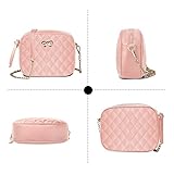 Pink Handbag Shoulder Bag for Women and Girls - Small Quilted Leather Cross body Clutch Purse for Teens - Cute Bow Ladies Pocketbook Shoulder Bag