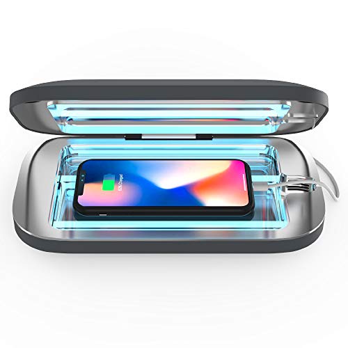 PhoneSoap Pro UV Smart Phone Sanitizer & Universal Cell Phone Charger Box | Patented & Clinically Proven 360-Degree UV-C Disinfection | Disinfects and Charges All Phones (Charcoal)