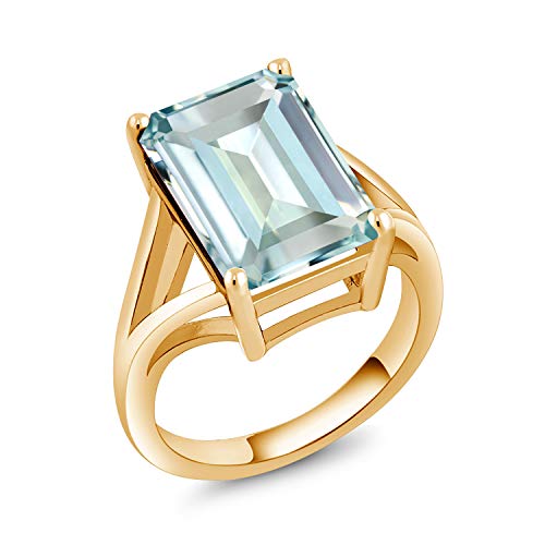 Gem Stone King 14X10MM Emerald Cut Gemstone Birthstone Solitaire Engagement Ring For Women | 18K Yellow Gold Plated Silver | Wedding Anniversary Ring For Women | Available In Size 5, 6, 7, 8, 9