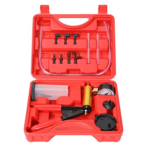 Yonligonju Brake Bleeder Kit with Hand Vacuum Pump with Gauge Adapters Automotive Brake Fluid Bleeding Set for Bike Car Truck (Red)