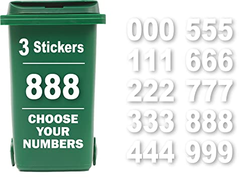 Rubigo 3 x Bin Numbers for Wheelie Bins, 0-9, Dustbin Stickers, Easy Application 17.5cm Stick On Number Stickers - Weatherproof Self Adhesive Vinyl (8)