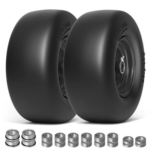 13x6.50-6 Lawn Mower Tires Flat Free, Zero Turn Mower Front Tires for Residential and Commercial, 13x6.5-6 Flat Free Tire and Wheel, 3/4" & 5/8" Bearing, 3.25"-7.65" Center Hub, 2Pack Black