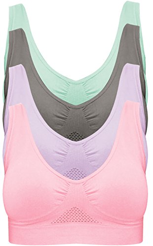4-Pack Women's Seamless Wireless Cooling Unpadded Comfort Bra (Blue Glass, Lady Pink, Purple Heather, Neutral Gray, XXX-Large)