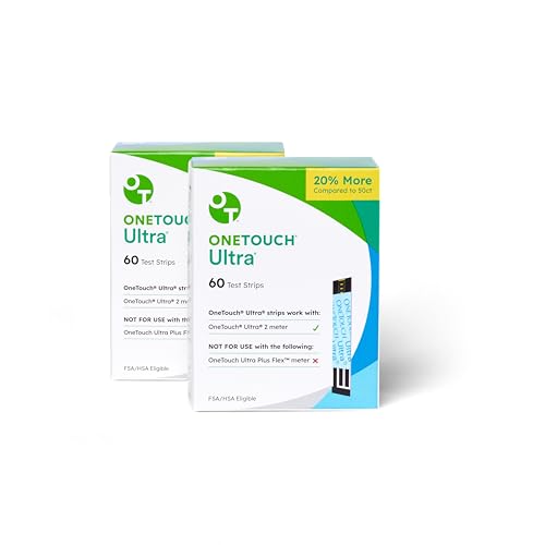 OneTouch Ultra Test Strips for Diabetes - 120 Count Diabetic Test Strips | Blood Sugar Test Strips for Blood Glucose Monitor Kit (2 Boxes, 60 Diabetes Test Strips Each)