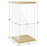 Clear Acrylic Display Case with Solid Butcherblock Base and Top for Trophy, Collectibles, Assemble Cube Display Box Stand Dust Proof Protection Showcase for Action Figures Toys - by BenchPro