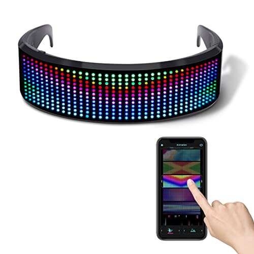 COKOTEE LED Light Up Glasses, Bluetooth Full Color Luminous Glasses for Parties,Display Customized Flashing Messages &Animations&DIY &Text Via App Control…