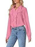 LYANER Women's Fall Long Sleeve Collar V Neck Button Down Ruffle Blouse Victorian Shirt Tops Pink Medium