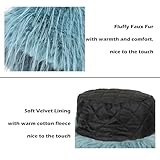 Women's Faux Fur Bucket Hats Winter Fluffy Warm Ladie's Plush Solid Color Fisherman Cap(Blue)