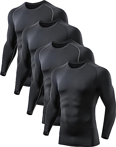 4 Pack Compression Shirts for Men Long Sleeve Athletic Cold Weather Base Layer Undershirt Gear T Shirt for Workout 2XL