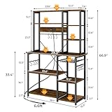 SUPERJARE Large Bakers Rack with Power Outlets, 6-Tier Microwave Stand, Coffee Bar with 12 S-Shaped Hooks, Kitchen Shelf with Wire Basket, 39.3 x 15.5 x 66.9 Inches, Rustic Brown