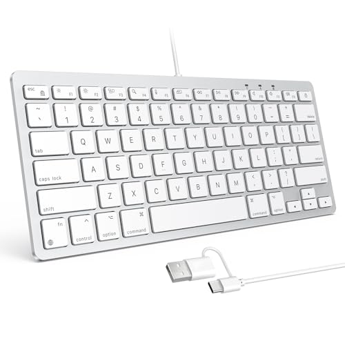 OMOTON Wired Keyboard for Mac with Dual Interface, Comfortable Typing Angle & Stable Connection, Compatible with MacBook, iMac, Mac Mini, PC-White