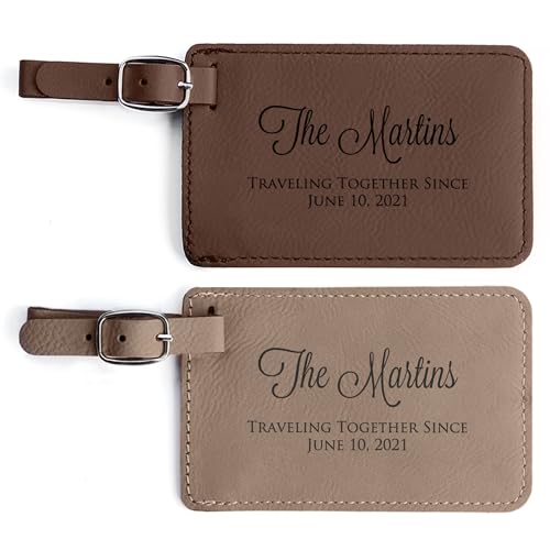 Lifetime Creations Personalized Anniversary Luggage Tag - Personalized Vegan Leather Luggage Tag with Names Traveling Together Gift (Light Brown & Dark Brown)