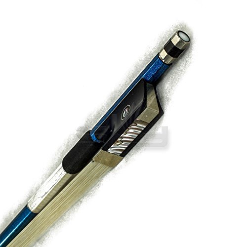 PAITITI 4/4 Violin Bow Satin Carbon Fiber Round Stick Mongolian Horsehair Silver Wrap with Double Eye Fully-Line Abalone Inlay-Blue Color