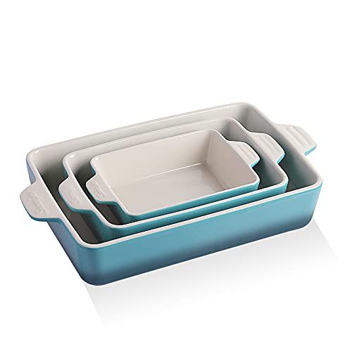 Sweejar Ceramic Bakeware Set, Rectangular Baking Dish for Oven Lasagna Pans for Cooking, Kitchen, Cake Dinner, Banquet and Daily Use, 11.8 x 7.8 x 2.76 Inches of Casserole Dishes (Gradient Blue)