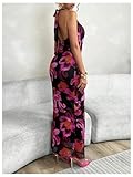 SOLY HUX Women's Floral Print Mesh Halter Bodycon Dress Cowl Neck Tie Backless Maxi Dresses Black Floral Large