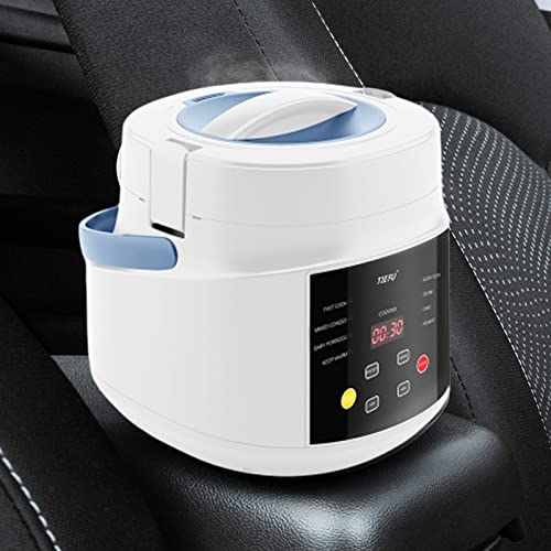 HSJ 12V/24V Universal Car Rice Cooker, Portable Mini Rice Cooker, 2L Small Electric Rice Cooker and Steamer, Perfect for RV, Truck(White)