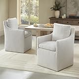 KISLOT Upholstered Dining Chairs with Casters No Assembly Modern Accent Armchair with Rollers for Diningroom Bedroom Livingroom Reading Room,2 PCS,Linen