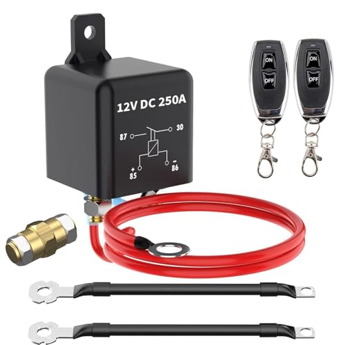 Side Post Remote Battery Disconnect Switch 250A DC 12V Negative Battery Shut Off Switch for Car Truck Vehicle etc Battery Cut Off Switch Anti-Theft Prevent Battery Drain