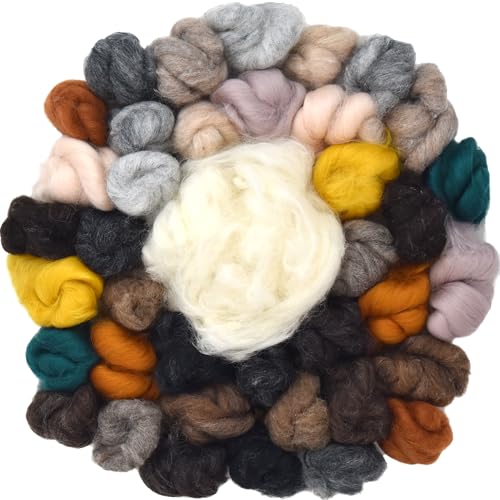 100% Wool - Assorted Wool Roving for Needle Felting, Wet Felting, Felt Painting, Spinning and Blending - Critter Colors