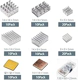 Pastall 100 PCS (8 Different Sizes) Heatsink Kit with Conductive Adhesive Tape, Aluminum Heat Sinks Cooler and Copper Heat Sink for Raspberry Pi A B B+ 2/3/4/5