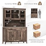 SILKYDRY 78.5" Tall Kitchen Hutch Storage Cabinet, Large Buffet Cupboard with Glass Doors, Drawers, Adjustable Shelves, Wooden Kitchen Pantry Cabinet with Microwave Shelf for Home Coffee Bar