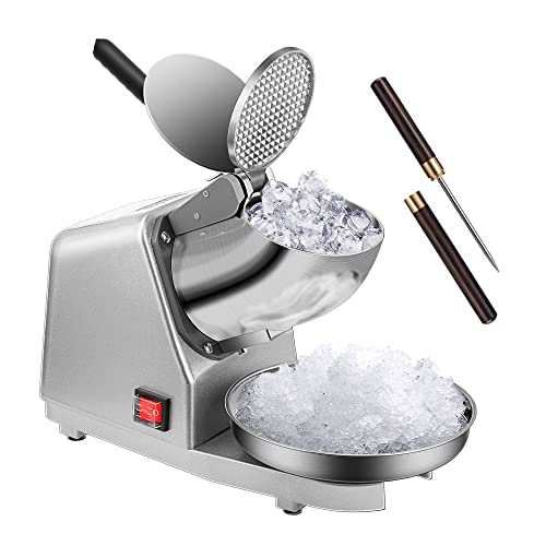 VIVOHOME Electric Ice Crusher Shaver Dual Blades Snow Cone Maker Machine Silver 173lbs/hr with Ice Pick for Home and Commercial Use