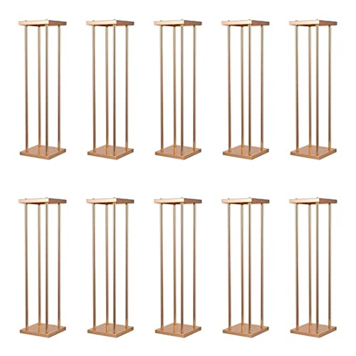 10 Pcs Wedding Flower Stand Metal Vase Stand with Plates Gold Floor Metal Column Gold Rectangular 7.87" x 7.8 7"x 31.5" Flower Display Stands Table Flower Stands for Wedding Party Events Table Decor (31.5 inch Tall)