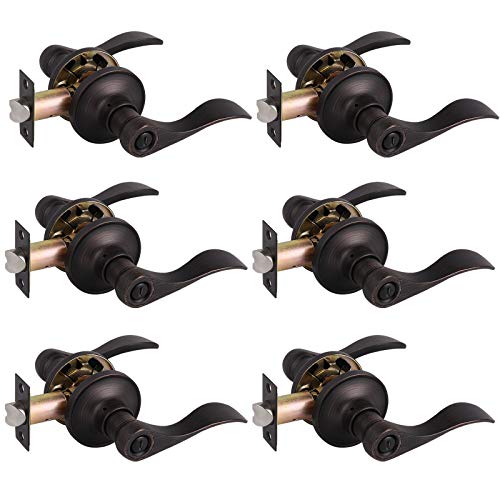 Gobrico 6 Pack Oil Rubbed Bronze Privacy Door Levers for Bathroom Bedroom, Keyless Door Locksets Knobs, Interior Door Handles with Lock, Drop Lever Style