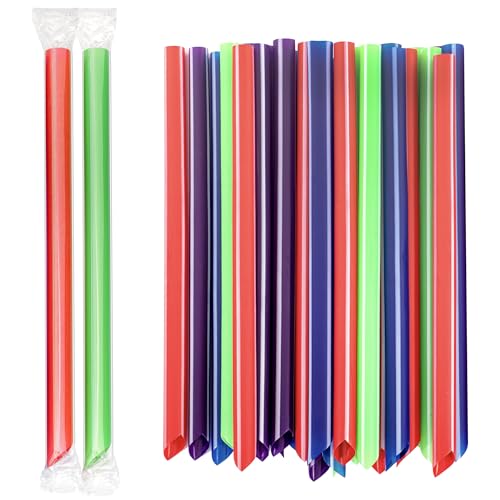 Fit Meal Prep 500 Pack Plastic Large Smoothie Straws 8", Individually Wrapped Big Milkshake Straws, BPA Free Disposable Jumbo Straw, Colorful Wide Straws 0.4" for Bubble Tea, Boba, Popping Pearl