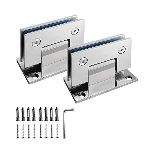 2 Pcs Frameless Glass Shower Door Hinges, 90 Degree Glass to Wall Door HingesHeavy Duty, 304 Stainless Steel Glass Shower Door Hinges Mirror Polishing for 8-12mm