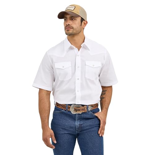 Wrangler Men's Sport Western Basic Two Pocket Short Sleeve Snap Shirt, White, XX-Large