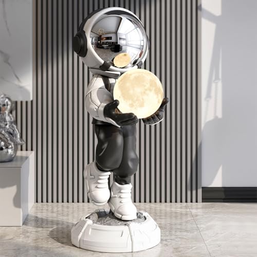 BULUXE 28.8" Astronaut Sculpture Figurine Floor Large Home Accessories Ornament Art Decor with Ball Lamp USB Charging