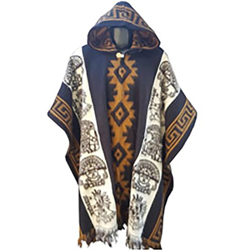 TACSTRUN Men's Aztec Hoodies Poncho Cape Cloak Coat Vintage Bat Sleeve Cloak Shawl Fashion Knitted Hooded Pullover,Multicolor,S
