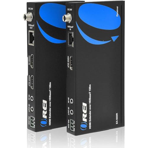 OREI 1080p HDBaseT HDMI Extender over Cat5e/6 Ethernet LAN cable - Up to 500 Feet, Supports HDCP 1.4, Bi-Directional IR, HDMI Loop-out, RS-232, PoC, HDMI Balun (EX-500IR)