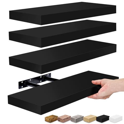 Sorbus Floating Shelves for Wall, Bathroom Shelves Wall Mounted for Kitchen, Bedroom, Living Room, Bathroom Storage, Over Toilet, Hanging Book Shelf for Wall Home Decor (Black, 4 Pack)