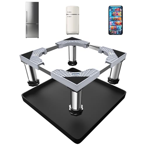 Mini Fridge Stand with Silicone Mat, Adjustable Refrigerator Stand with 4 Stainless steel Feet, 24''x 24'' Dorm Fridge Stand Protect From Appliance Leaks for Fridge, Washer, Dryer