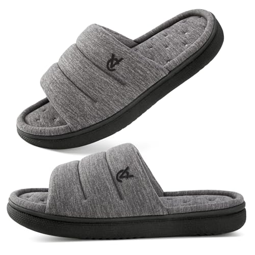 VeraCosy Mens Open-Toe Slippers Memory Foam Indoor Outdoor House Shoes for Men Ultimate Gray,9-10 US