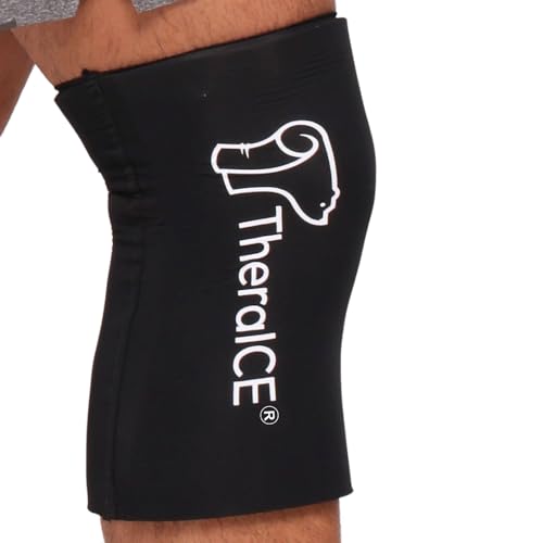 TheraICE Knee Ice Pack Wrap Compression Sleeve for Injuries, Reusable Gel Cold Packs Brace Also for Elbow, Ankle & Calf - Flexible Cold Wrap Recovery for Meniscus, ACL, MCL Pain Relief (M)