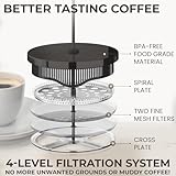 Cafe Du Chateau Stainless Steel French Press Coffee Maker - 34oz Insulated Coffee Press with 4-Level Filtration, BPA Free, Durable Glass, Great for Tea