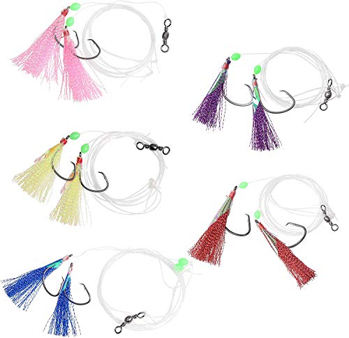 AGOOL Fishing Bait Rig, 5/15packs Saltwater Flounder Rigs with Mono Leader Swivel Fish Skin for Flounder Sea Bass Halibut Black Pompano Fishing