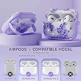 Inesore for Airpods Pro 2nd Generation Case Cover with Lock, Flowers Cute AirPod Pro 2 Case for Girls Women with Keychain for AirPods Pro Case (2023 USB-C /2022 Lightning / 2019) -Purple